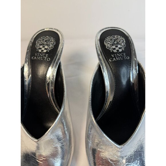 Vince Camuto Bridget Women's Size 5 Mule SIlver Leather High Heel Pointed Classy - Picture 3 of 11